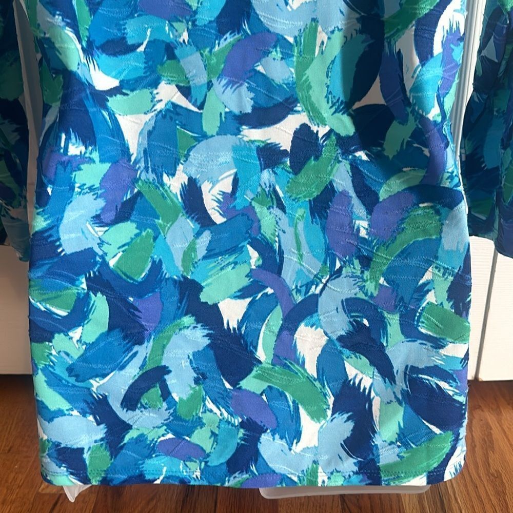 Kate Park 3/4 Sleeve Teal Blue DRESSY Top Blouse Shirt Peep Hole Small S NWT - Picture 4 of 5